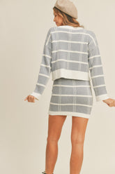 MABLE Plaid Button Down Sweater Cardigan and Mini Skirt Set OutfitFlow